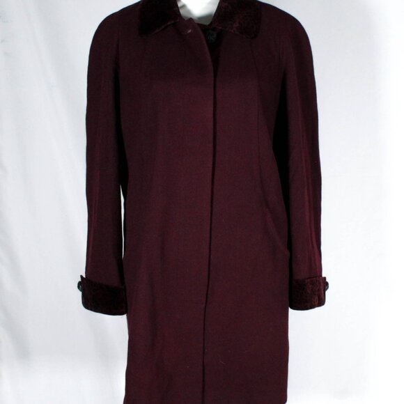 Vintage 1980s Noir Style Burgundy Wool Jacket with Leopard Print Trim - Picture 2 of 13